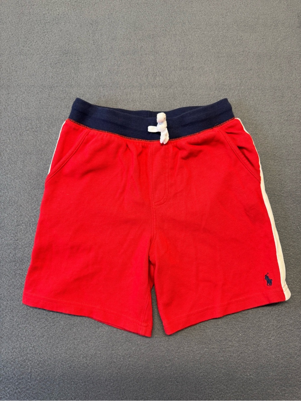 Polo by Ralph Lauren Red Kids Knit Cotton Shorts with Navy Waistband
